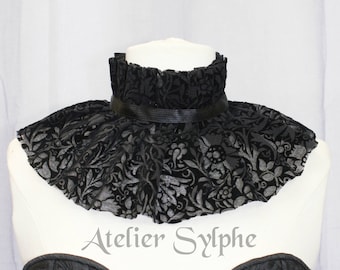 Black fantasy ruffle neck fabric collar with back lacing closure