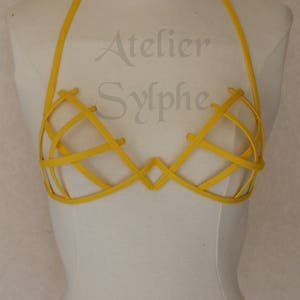 Bra in yellow color criss cross crinoline grid with ribbon end for fantasy fancy party unique woman size image 6