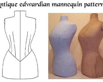 REF EDW PDF Digitale Datei handgezeichnetes Muster von antiken edwardianischen Mannequin für Display-Attrappe 64,5 cm Taillenumfang