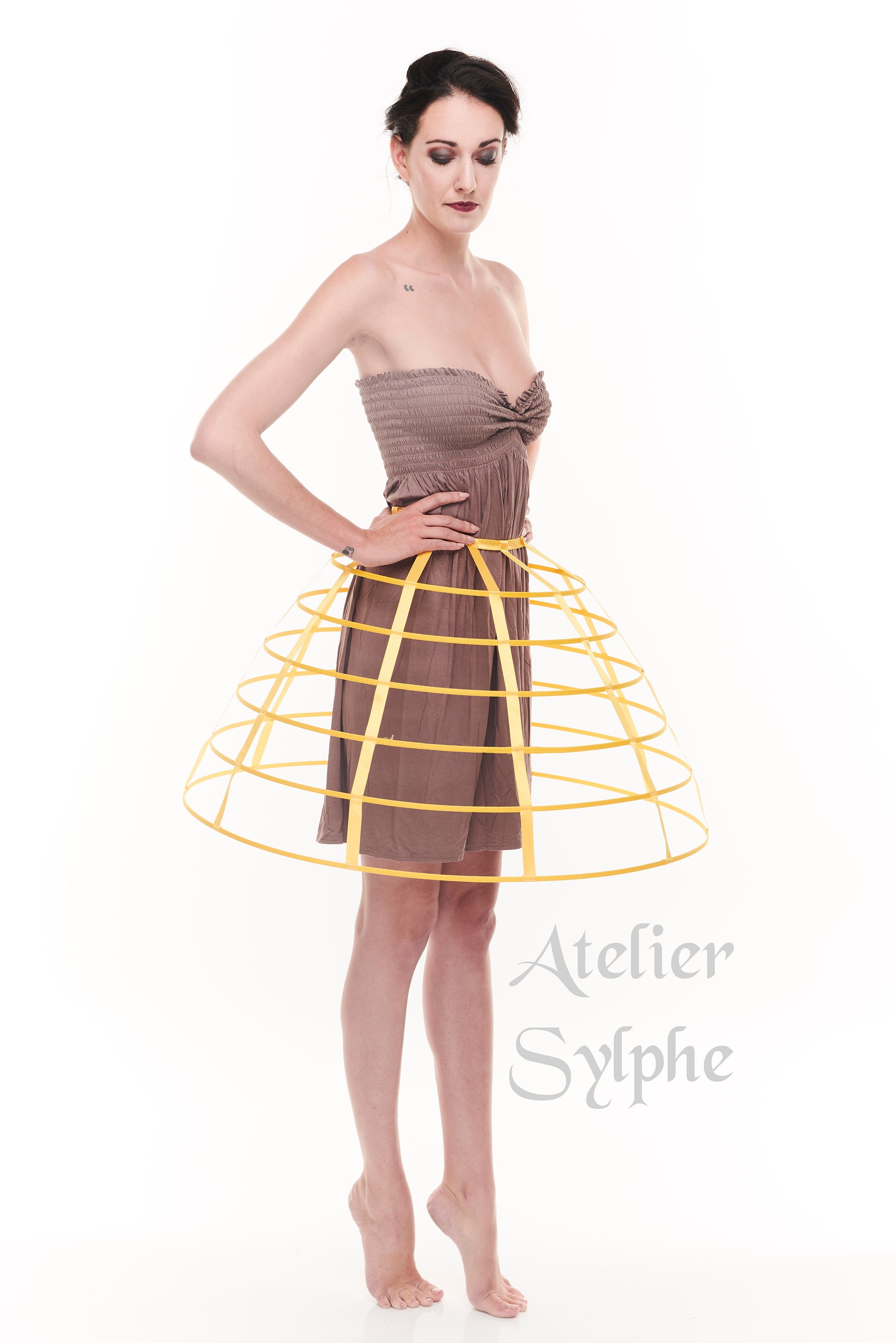 Yellow color hoop cage skirt long pannier 6 rows plastic boned Etsy