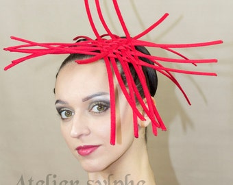 Red color criss cross crinoline headband with pistils style for fantasy party unique woman size