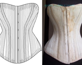 REF R PDF Digital file pattern for an antique fully boned Victorian long bust Jackson corset 24.22 inches waist size