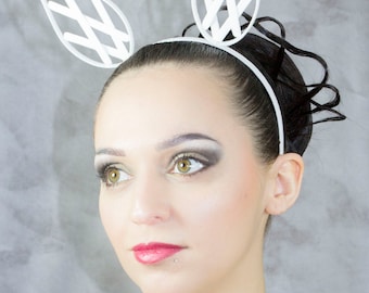 Fancy Head band in white color criss cross ear crinoline grid for fantasy party unique woman size