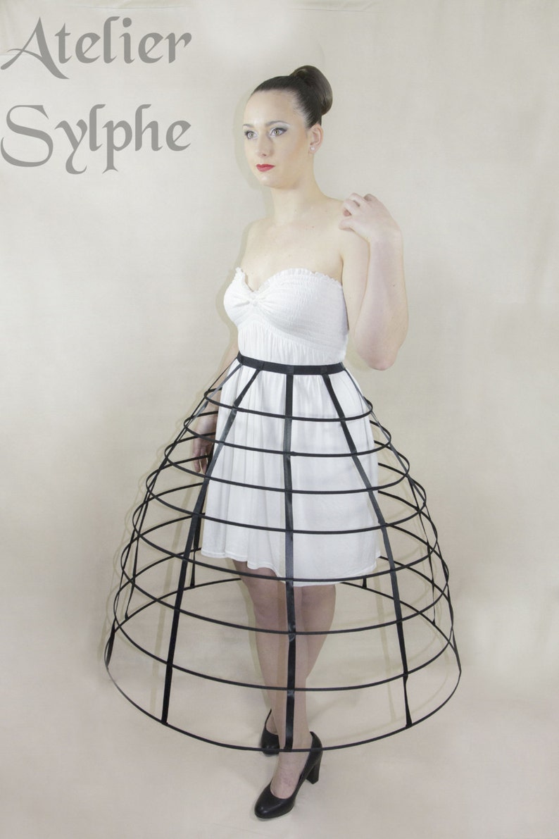 Black color hoop cage skirt long pannier 8 rows plastic boned Etsy