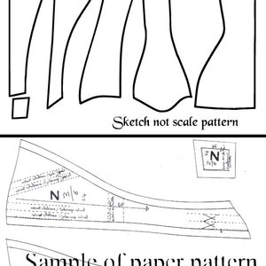 May include: A black and white line drawing of a corset pattern. The drawing is labeled "Corset REF Z" and "Sketch not scale pattern". The image also shows a sample of a paper pattern with markings and measurements.