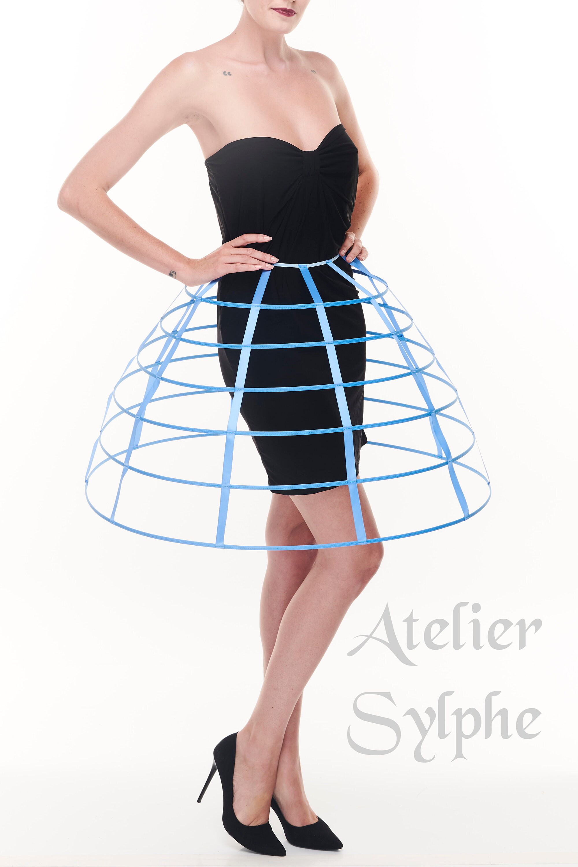 Blue color hoop cage skirt long pannier 6 rows plastic boned Etsy