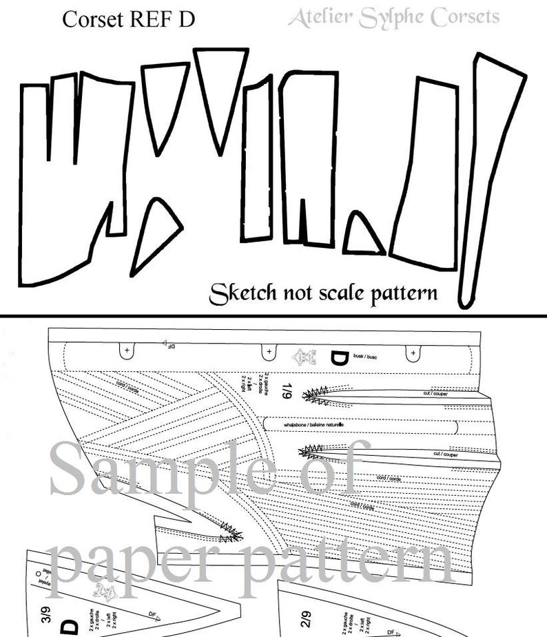 REF D PDF Digital file corset pattern from antique transitional mid XIX century period 26 inches waist size image 3