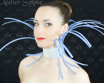 Blue criss cross crinoline neck collar band with 40cm 16" pistils style for fantasy party unique woman size