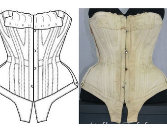 Ref A PDF Digital file pattern hand drafted from antique corset with removable bones 22 inches waist size