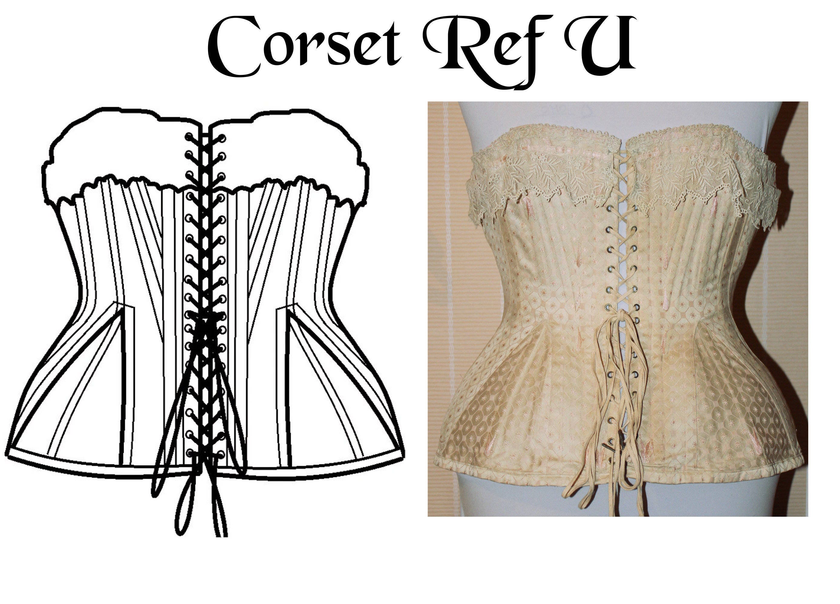 REF U PDF Digital Antique Edwardian Corset Pattern 27.50 Inches Waist Size  -  Hong Kong