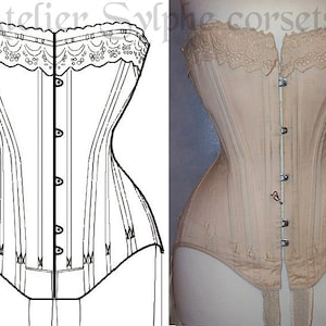 REF Z PDF Digital file Louis XV "droit devant" french corset pattern style hand drafted from antique 24 inches waist size