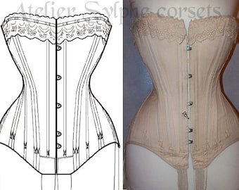 REF Z PDF Digital file Louis XV "droit devant" french corset pattern style hand drafted from antique 24 inches waist size