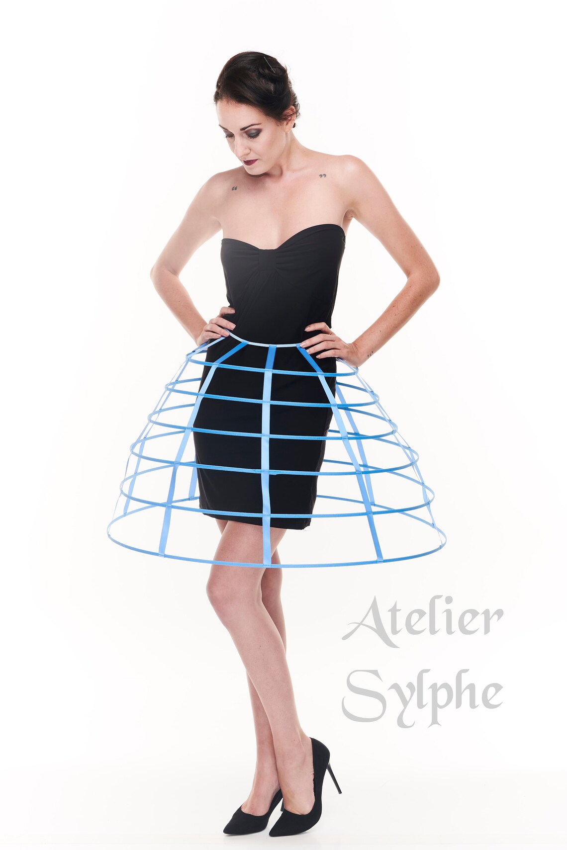 Blue color hoop cage skirt long pannier 6 rows plastic boned Etsy
