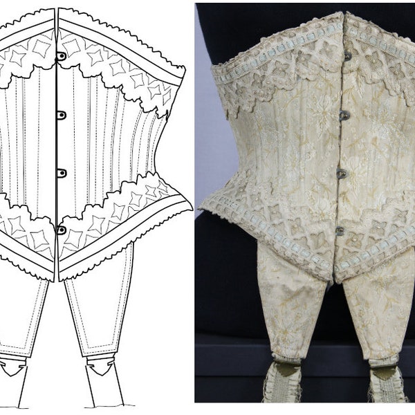 REF F PDF fichier digital à charger en ligne patronage de corset serre-taille ancien à gousset taille 54cm