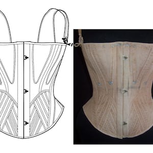 REF D PDF Digital file corset pattern from antique transitional mid XIX century period 26 inches waist size image 1