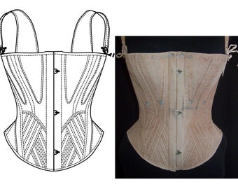 REF D PDF Digital file corset pattern from antique transitional mid XIX century period 26 inches waist size