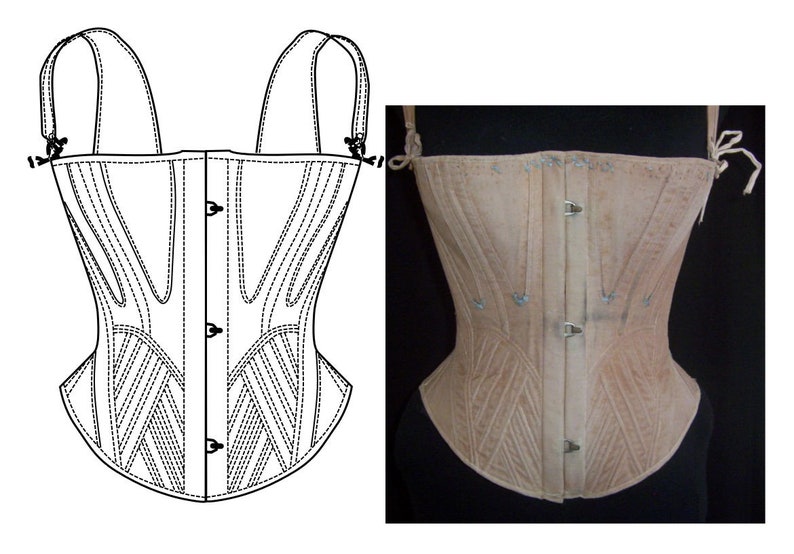 REF D PDF Digital file corset pattern from antique transitional mid XIX century period 26 inches waist size image 1