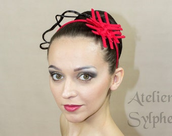 Red color criss cross crinoline small headband with pistils style for fantasy party unique woman size