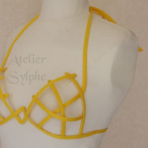 Bra in yellow color criss cross crinoline grid with ribbon end for fantasy fancy party unique woman size image 8