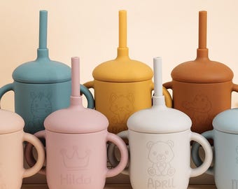 Personalized Silicone Cup With Handel,Custom Silicone Cup With Straw,Baby Easter,Engraved Sippy Cups,Baby Shower Gifts,Toddler Training Cups