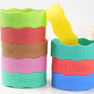 Custom Engraved Silicone Bottle Bands,Personalized Anti-Slip Sippy Cup Labels in Gift Box,Bottle Bands for Kid,Custom Silicone Bottle labels