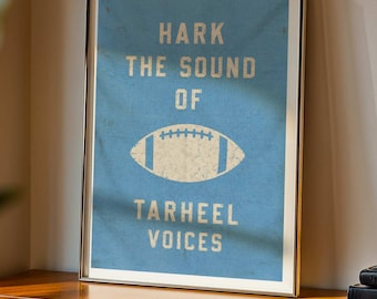 Hark the Sound Tar Heel Print, UNC Chapel Hill Vintage Football Art (Digital Download)