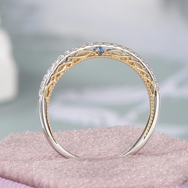 Wedding Band Filigree Celtic Half Eternity Band Two Tones Band Custom Birthstone Band Pave Diamond Band Vintage Twig Peekaboo Matching Band