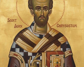 Johannes Chrysostomos 8 x 10 tum handgjord ikon