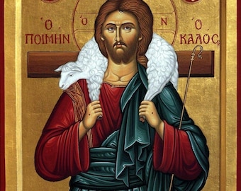 El Señor Jesucristo el Buen Pastor 8 x 10 pulgadas Icono hecho a mano