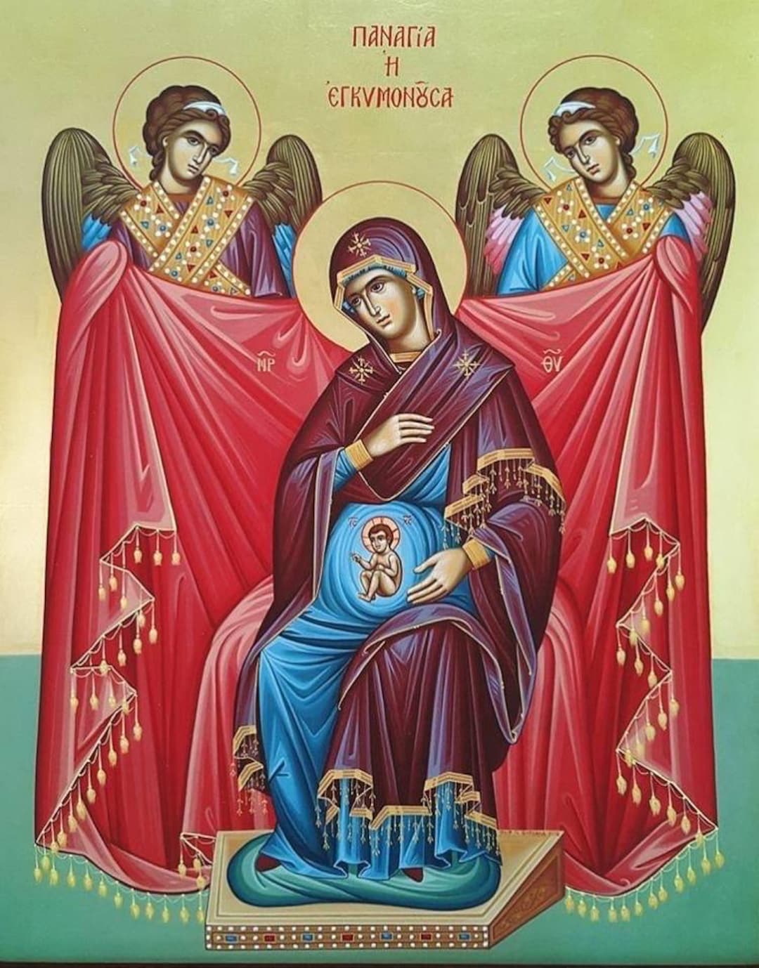 Panagia in Pregnancy Enthroned 8x10in Handcrafted Icon