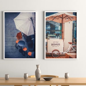 Outdoor Café Umbrella Wall Art For Urban Lover Cozy Patio Seating Photo Art Gift For Coffee Shop Decor Lover Gelato Cart Digital Print Art