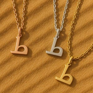 Collar con inicial árabe: colgante personalizado con letra árabe en oro, plata y rosa. Regalo minimalista de joyería de Oriente Medio.