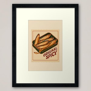 Vintage Retro Sardine Tin Stamp Print Nostalgic Kitchen Wall Art