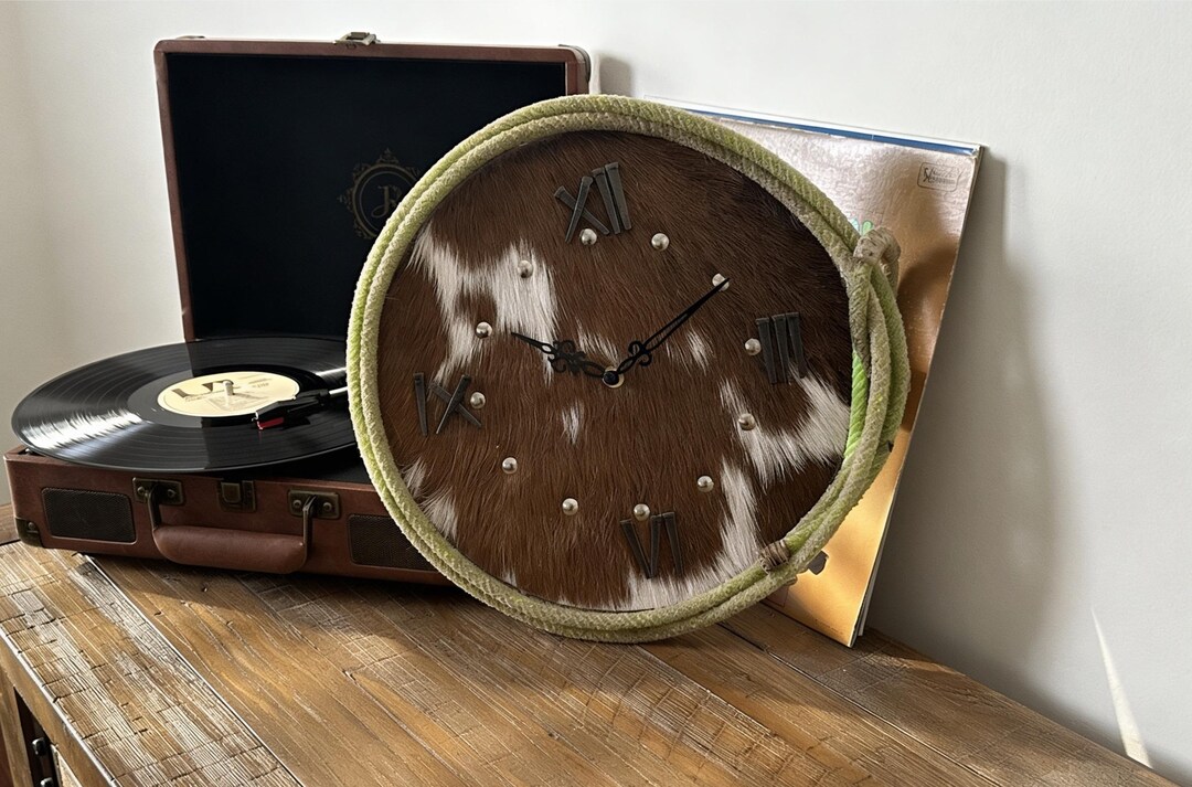 Team Roping Wall Clock Rustic Cowhide Rope Wall Clock – 12” Western Decor - Etsy