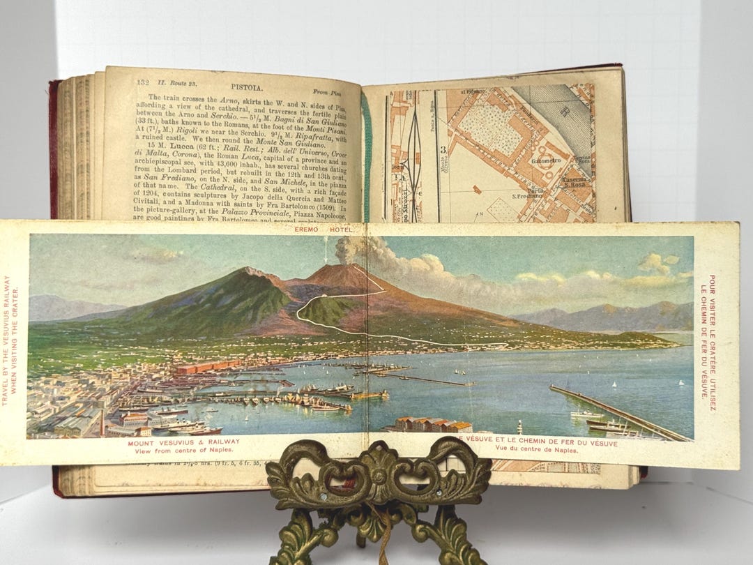 Antique 1909 Italy Travel Guide Book W Fold-out Maps & Postcard ...