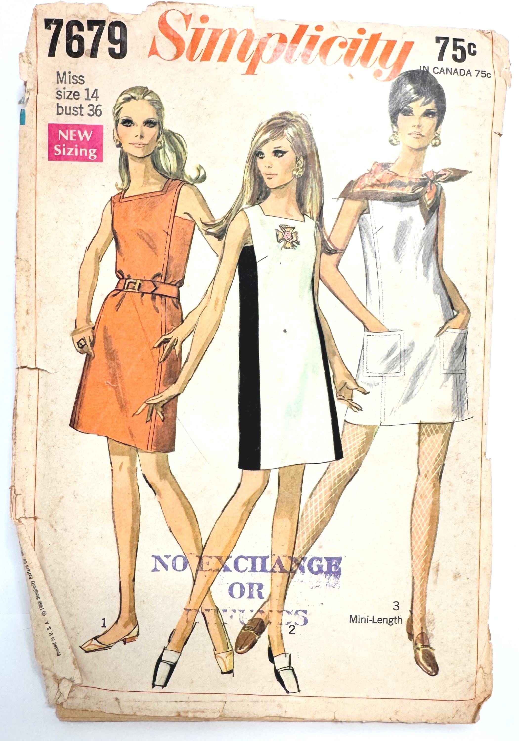 Vintage 1960s Simplicity 7679 Mod Mini Dress Sewing Pattern Miss