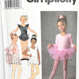 Einfachheits 7351 Mädchen Ballett Trikot Tutu Rock Schnittmuster Tanz Kostüm Trikot Haarschmuck Recital Outfit Size 3-6 UNCUT