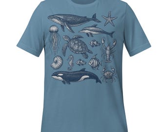 Meerestiere T-Shirt, Sea Life Grafik T-Shirt, Wal Delfin Schildkröte Shirt, Marine Liebhaber Geschenk, Unisex Ocean Conservation Shirt