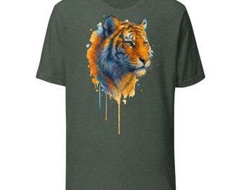 Watercolor Tiger T-Shirt, Artistic Tiger Graphic Tee, Wildlife Animal Lover Shirt, Vibrant Jungle Cat Gift, Unisex Nature Art Tee