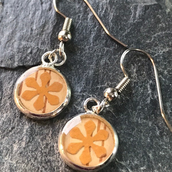 Birch Bark Earrings, Flower Design, Native American Made