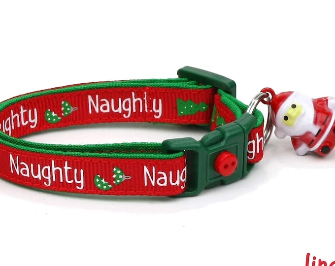 Christmas Cat Collar Jolly Santa Faces on Green Kitten or Large Size B116D48