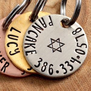 Star of David Pet ID Tag - Petite Cat or dog Tag - 3/4&quot; pick your color Pet ID Tag - Personalized Cat ID Tag - Custom Jewish Pet Tag