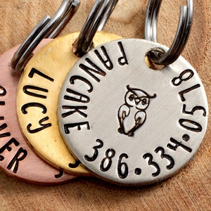 Owl Pet ID Tag - Petite Cat or dog Tag - 3/4" pick your color Pet ID Tag - Personalized Cat ID Tag - Custom Pet Tag