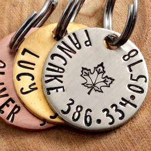 Maple Leaf Pet ID Tag - Petite Cat or dog Tag - 3/4&quot; pick your color Pet ID Tag - Personalized Cat ID Tag - Canada Pet Tag