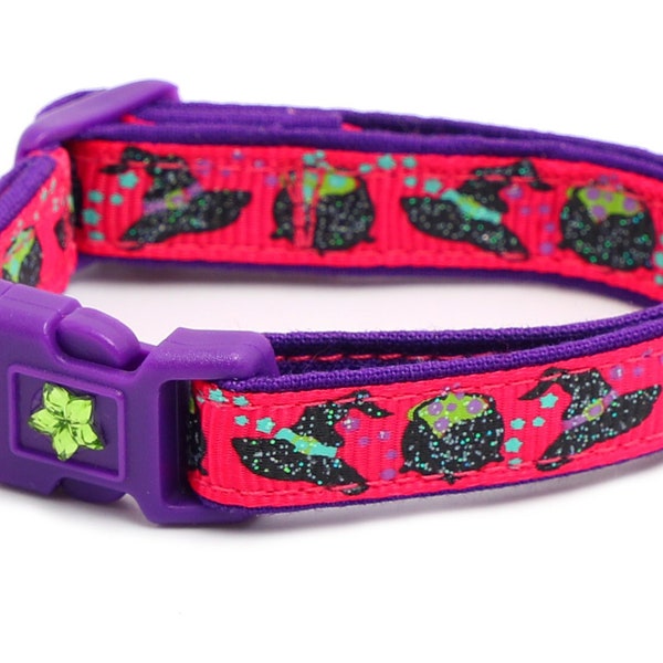 Halloween Cat Collar -Witches Brew on Pink and Purple - Kitten or Large Size - Halloween Cat Collar B53D66