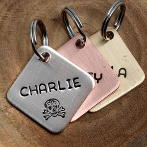 Skull Pet Tag - Small 25/32&quot; (20 mm) - pick your color Dog ID Tag - Personalized Cat ID Tag - Custom Pet Tag - Square Pet ID Tag