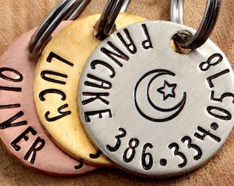 Moon & Star Pet ID Tag - Petite Cat or dog Tag - 3/4" pick your color Pet ID Tag - Personalized Cat ID Tag - Lunar Pet Tag