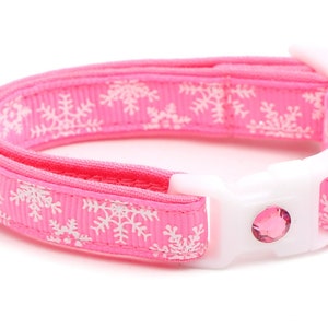 Snowflake Cat Collar - Classic Snowflakes on Pink - Breakaway Cat Collar - Kitten or Large Size B119D110