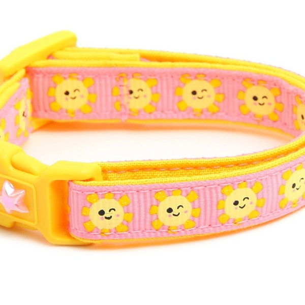 Sun Cat Collar - Smiling Suns on Pink - Breakaway Cat Collar - Kitten or Large size B138D159