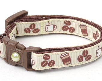 Coffee Cat Collar - Coffee Beans on Vanilla - Breakaway Safety - B22D23